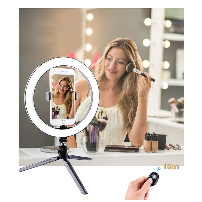 OEBLD Ring Light with Stand OEBLD Dimmable Desk Selfie Ring Light with Phone Holder for Video Photography Remote Control for Makeup Live Streaming YouTube Lighting (D(10.2''Ring Light & Tripod)) - Image 3